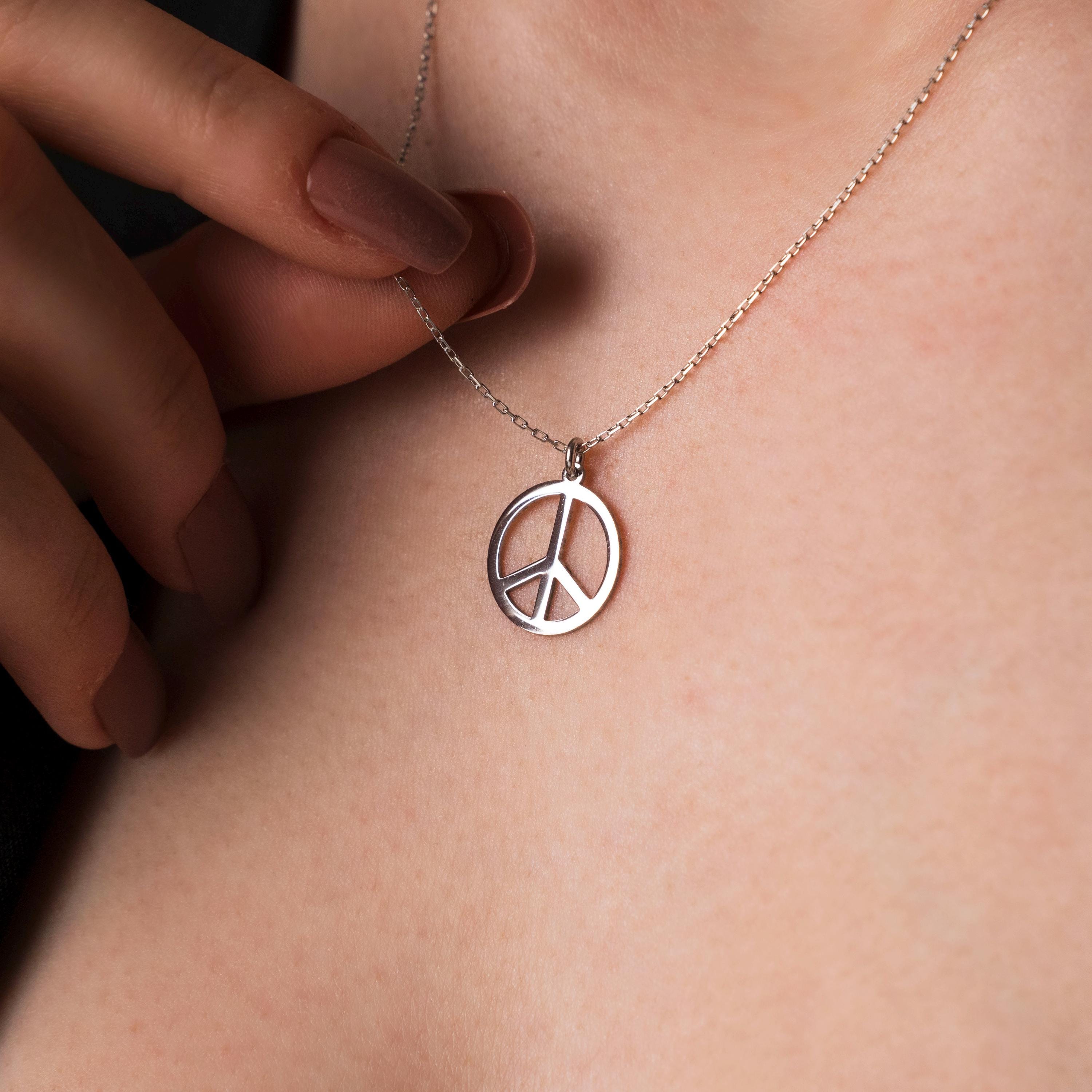 Boho Chic Peace Sign Necklace - Handcrafted Sterling Silver Pendant