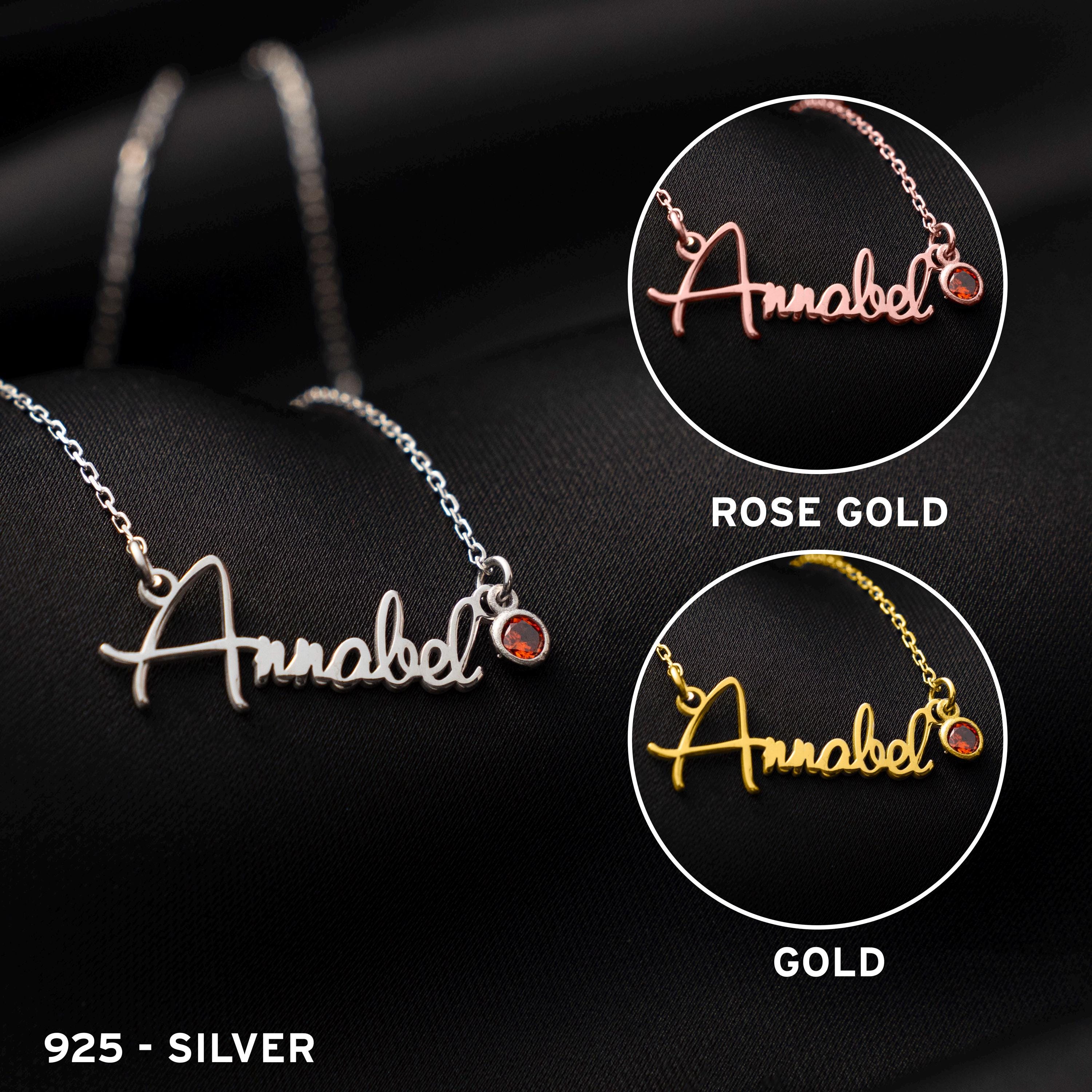 Name Necklace with Birthstone, Custom Silver Jewelry, 925 Pendant, Personalized Gift for Her