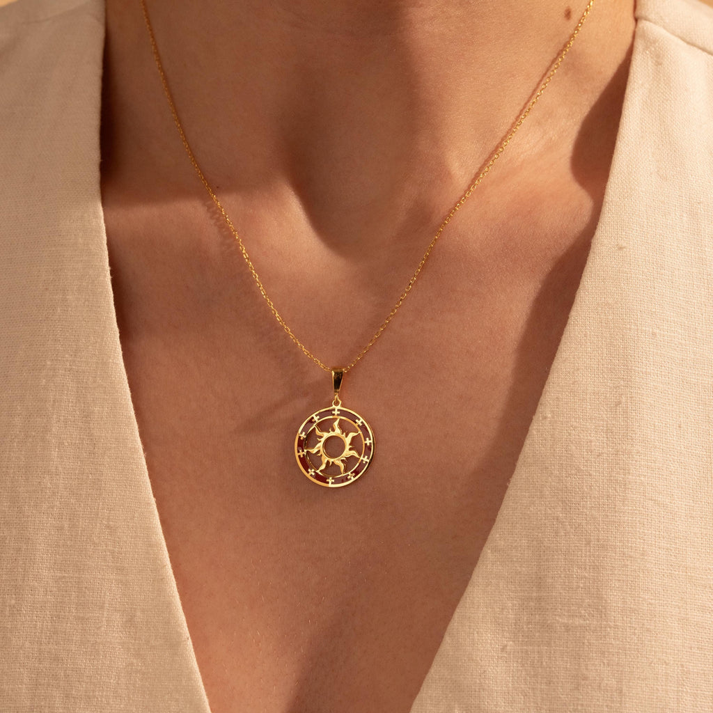 Sun Necklace - 925 Silver, 18K Gold Plated Sunshine Pendant, Minimalist Charm Jewelry