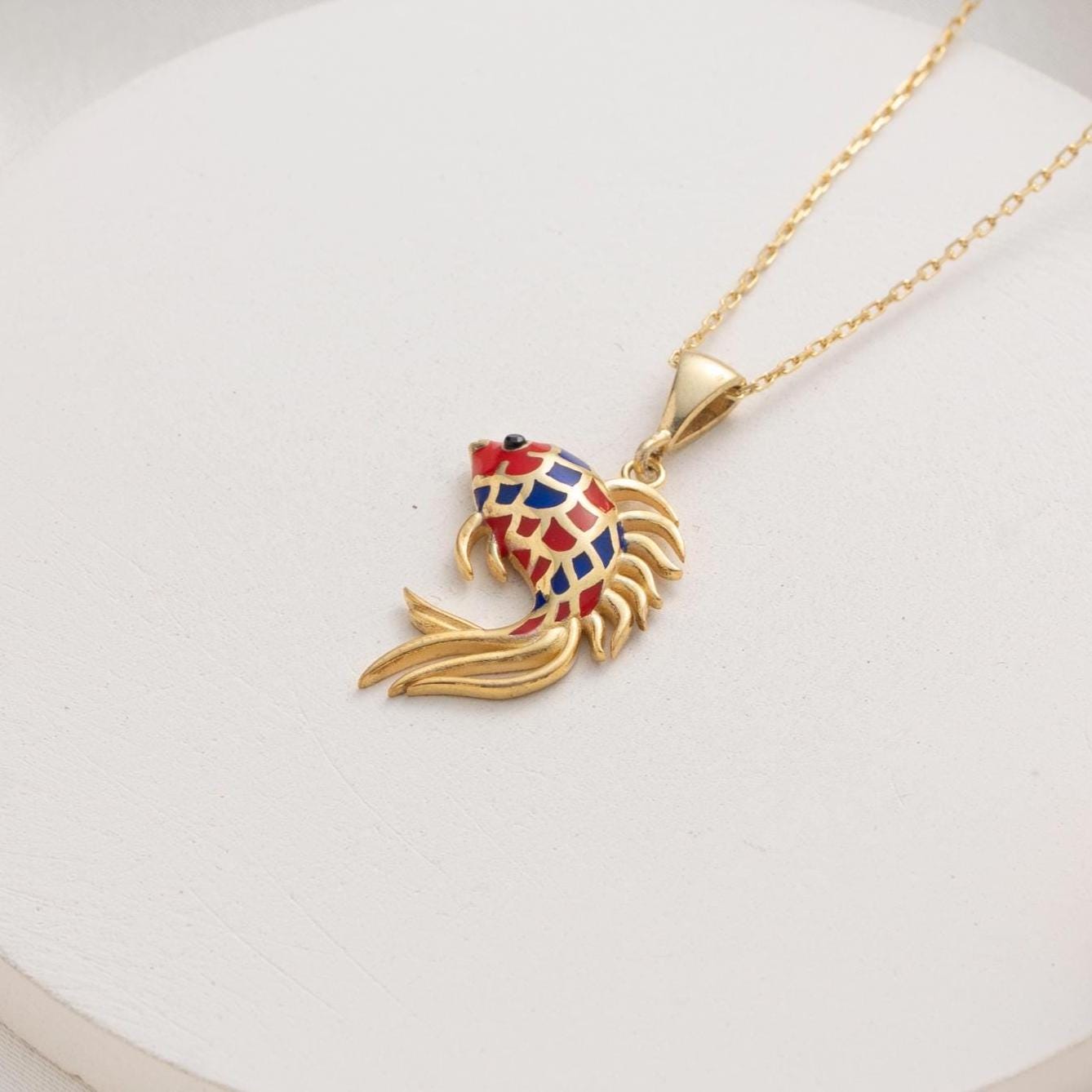Vibrant Fish Pendant Necklace - Elegant 18K Gold Plated Enamel Charm for Her