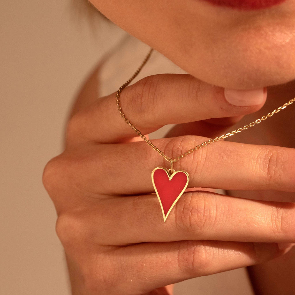 Red Heart Pendant Necklace – Custom Love Necklace Gift for Her, 18K Gold Plated