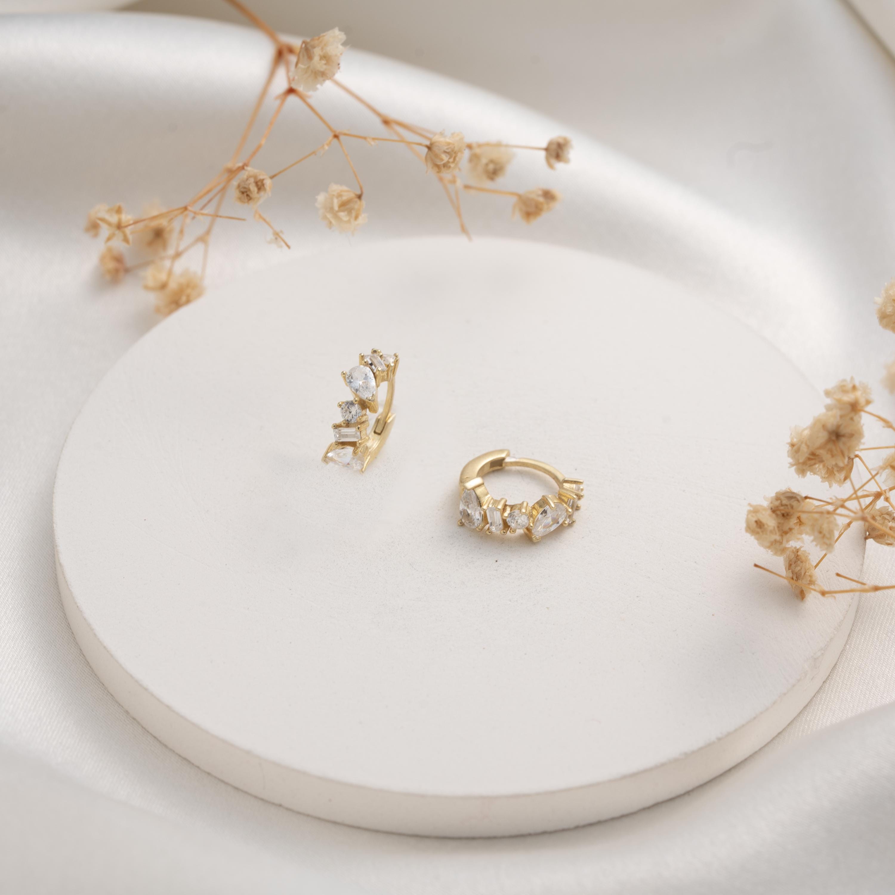 Luxurious Gold Dangle Earrings with Mixed Cut Crystals - Stunning Gift for Her